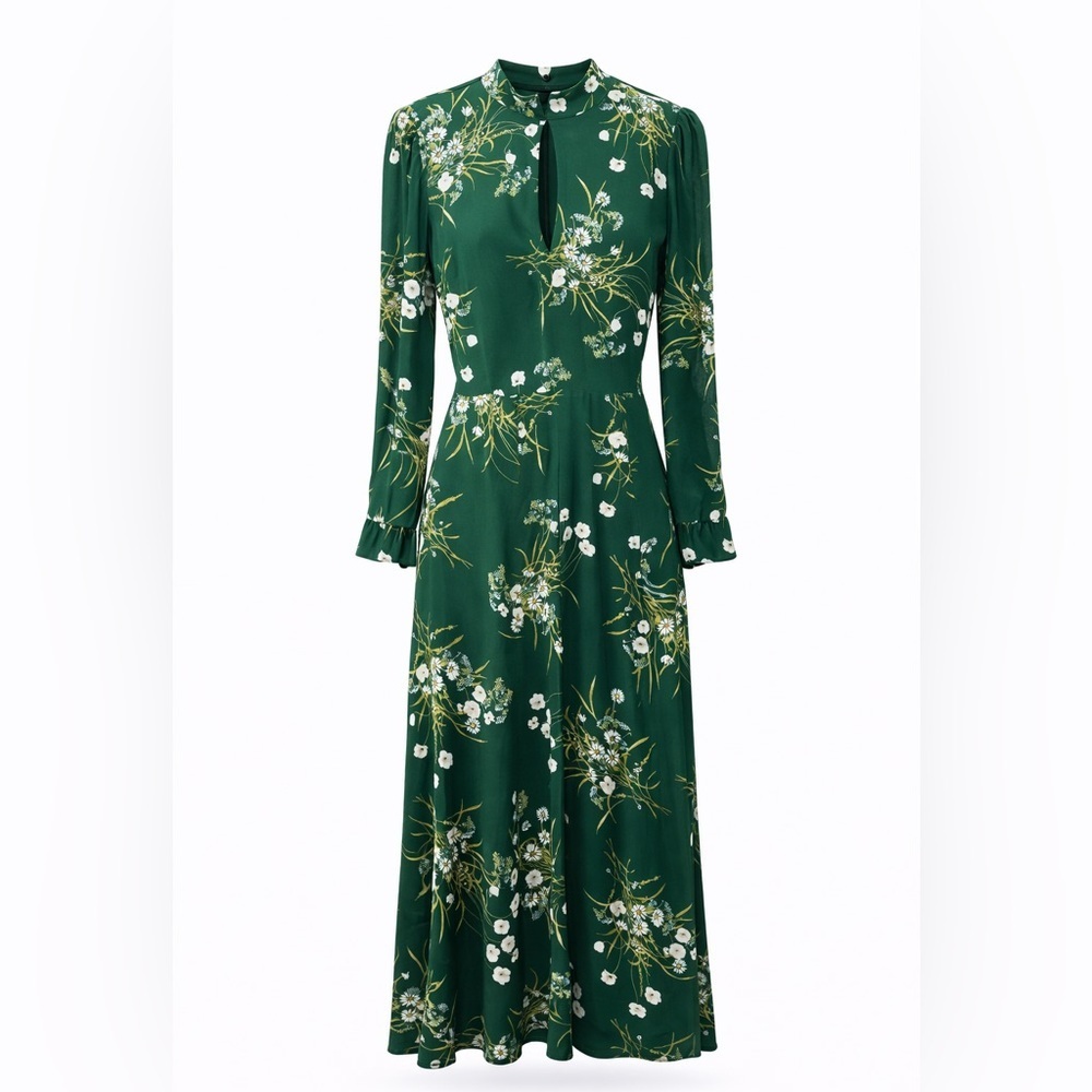 Reformation Castalia Green Floral Long Sleeve Maxi Dress